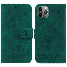 For iPhone 11 Pro Max Butterfly Rose Embossed Leather Phone Case (Green)