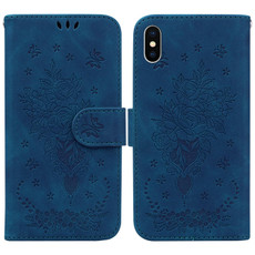 For iPhone XS Max Butterfly Rose Embossed Leather Phone Case(Blue)