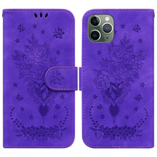 For iPhone 11 Pro Max Butterfly Rose Embossed Leather Phone Case (Purple)