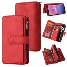 For Samsung Galaxy S10+ Skin Feel PU + TPU Horizontal Flip Leather Case with Holder & 15 Cards Slot & Wallet & Zipper Pocket & Lanyard(Red)