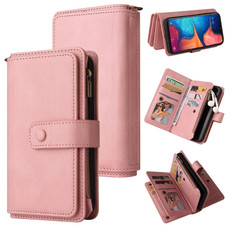 For Samsung Galaxy A20e Skin Feel PU + TPU Horizontal Flip Leather Case with Holder & 15 Cards Slot & Wallet & Zipper Pocket & Lanyard(Pink)