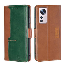 For Xiaomi 12 Pro Contrast Color Side Buckle Leather Phone Case(Light Brown + Green)