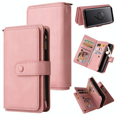 For Samsung Galaxy S9 Skin Feel PU + TPU Horizontal Flip Leather Case with Holder & 15 Cards Slot & Wallet & Zipper Pocket & Lanyard(Pink)