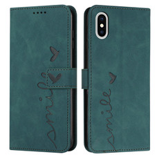For iPhone XS Max Skin Feel Heart Pattern Leather Phone Case(Green)