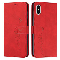 For iPhone X / XS Skin Feel Heart Pattern Leather Phone Case(Red)