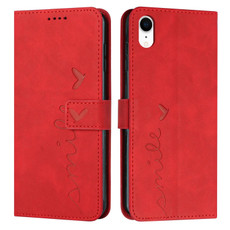 For iPhone XR Skin Feel Heart Pattern Leather Phone Case(Red)