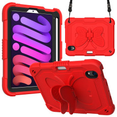 For iPad mini 6 Pure Color PC + Silicone Anti-drop Protective Tablet Case with Butterfly Shape Holder & Pen Slot(Red)