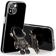 For iPhone 11 Pro Max Plating Astronaut Holder Phone Case with Lens Film (Black)