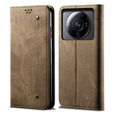 For Xiaomi 12S Ultra Denim Texture Casual Style Horizontal Flip Leather Case(Khaki)