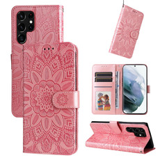For Samsung Galaxy S22 Ultra 5G Embossed Sunflower Leather Phone Case(Pink) For Samsung Galaxy S22 Ultra 5G Embossed Sunflower Leather Phone Case(Pink)