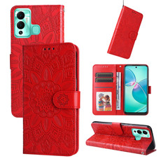 For Infinix Hot 12 Play Embossed Sunflower Leather Phone Case(Red)