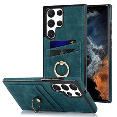 For Samsung Galaxy S22 Ultra 5G Vintage Patch Leather Phone Case with Ring Holder(Blue) For Samsung Galaxy S22 Ultra 5G Vintage Patch Leather Phone Case with Ring Holder(Blue)