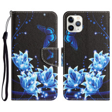 For iPhone 11 Pro Colored Drawing Leather Phone Case(Blue Butterfly)
