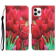 For iPhone 11 Pro Colored Drawing Leather Phone Case(Tulips)