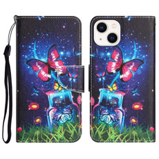 For iPhone 13 mini Colored Drawing Leather Phone Case (Bottle Butterfly)