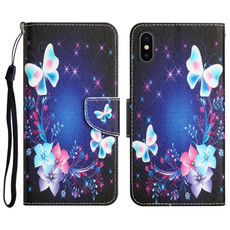 For iPhone X Colored Drawing Leather Phone Case(Butterfly)