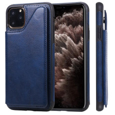 For iPhone 11 Pro Max Shockproof Calf Texture Protective Case with Holder & Card Slots & Frame(Blue)