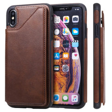 For iPhone XS Max Shockproof Calf Texture Protective Case with Holder & Card Slots & Frame(Coffee)