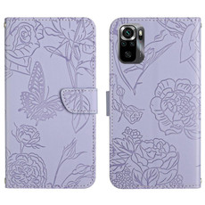 For Xiaomi Poco M5s HT03 Skin Feel Butterfly Embossed Flip Leather Phone Case(Purple)