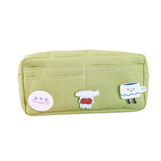 3 PCS Large-Capacity Cartoon Stationery Box Canvas Simple Hand Account Pen Bag Small Fresh Student Storage Bag(Matcha Green)