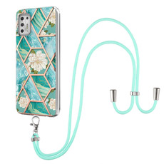 For Motorola Moto G Stylus 2021 Electroplating Splicing Marble Flower Pattern TPU Shockproof Case with Lanyard(Blue Flower)
