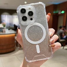 For iPhone 12 / 12 Pro MagSafe Gradient Color Glitter Acrylic Shockproof Phone Case(Gold)
