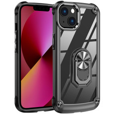 For iPhone 12 / 12 Pro TPU + PC Lens Protection Phone Case with Ring Holder(Black)