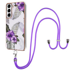 For Samsung Galaxy S21 5G Electroplating Pattern IMD TPU Shockproof Case with Neck Lanyard(Purple Flower) For Samsung Galaxy S21 5G Electroplating Pattern IMD TPU Shockproof Case with Neck Lanyard(Purple Flower)