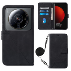 For Xiaomi 12 Ultra / 12S Ultra Crossbody 3D Embossed Flip Leather Phone Case(Black)