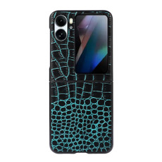 For OPPO Find N2 Flip Crocodile Top Layer Cowhide Leather Phone Case(Cyan Blue)