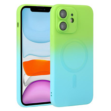 For iPhone 11 Liquid TPU Silicone Gradient MagSafe Phone Case(Cyan Blue)