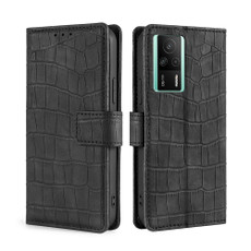 For Xiaomi Redmi K60E Skin Feel Crocodile Magnetic Clasp Leather Phone Case(Black)