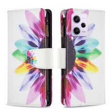 For Xiaomi Redmi Note 12 Pro Global Colored Drawing Pattern Zipper Leather Phone Case(Sun Flower)