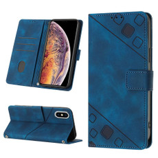 For iPhone XS Max Skin-feel Embossed Leather Phone Case(Blue)
