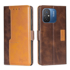 For Xiaomi Redmi 12C 4G Contrast Color Side Buckle Leather Phone Case(Dark Brown + Gold)