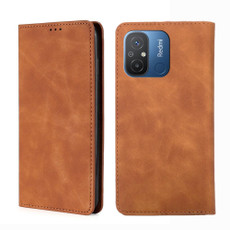 For Xiaomi Redmi 12C 4G Skin Feel Magnetic Horizontal Flip Leather Phone Case(Light Brown)