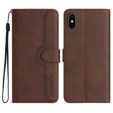 For iPhone X/XS Heart Pattern Skin Feel Leather Phone Case(Brown)