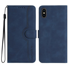 For iPhone X/XS Heart Pattern Skin Feel Leather Phone Case(Royal Blue)