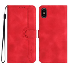 For iPhone X/XS Heart Pattern Skin Feel Leather Phone Case(Red)