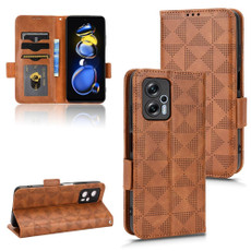 For Xiaomi Redmi Note 11T Pro Symmetrical Triangle Leather Phone Case(Brown)