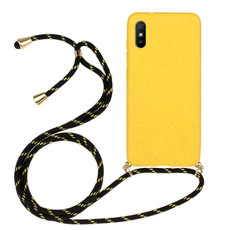For Xiaomi Redmi 9A Wheat Straw Material + TPU Phone Case with Lanyard(Yellow)
