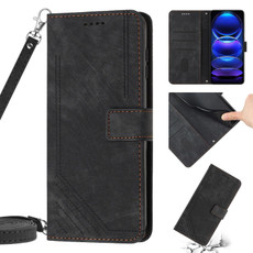 For Xiaomi Redmi A1+ Skin Feel Stripe Pattern Leather Phone Case with Lanyard(Black)