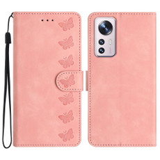 For Xiaomi 12 Lite Seven Butterflies Embossed Leather Phone Case(Pink)