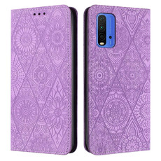 For Xiaomi Redmi 9T Ethnic Embossed Adsorption Leather Phone Case(Purple)