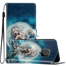 For Xiaomi Redmi Note 9 Pro Colored Drawing Leather Phone Case(Twin Wolves)
