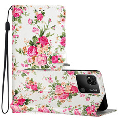 For Xiaomi Redmi 10A Colored Drawing Leather Phone Case(Peonies)