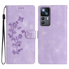For Xiaomi 12T / 12T Pro Flower Butterfly Embossing Pattern Leather Phone Case(Purple)