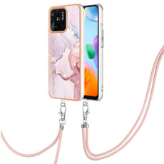 For Xiaomi Redmi 10C Electroplating Marble Dual-side IMD Phone Case with Lanyard(Rose Gold 005)