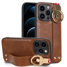 For iPhone 12 Pro Wristband Leather Back Phone Case(Brown) For iPhone 12 Pro Wristband Leather Back Phone Case(Brown)