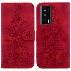 For Xiaomi Poco F5 Pro/Redmi K60/K60 Pro Lily Embossed Leather Phone Case(Red)